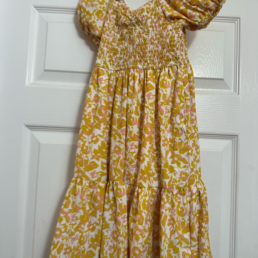 Ivy City Co mini Marigold Yellow Floral Puff-Sleeve Smocked Dress